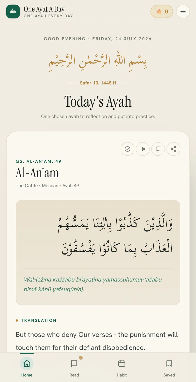 One Ayat A Day on a phone